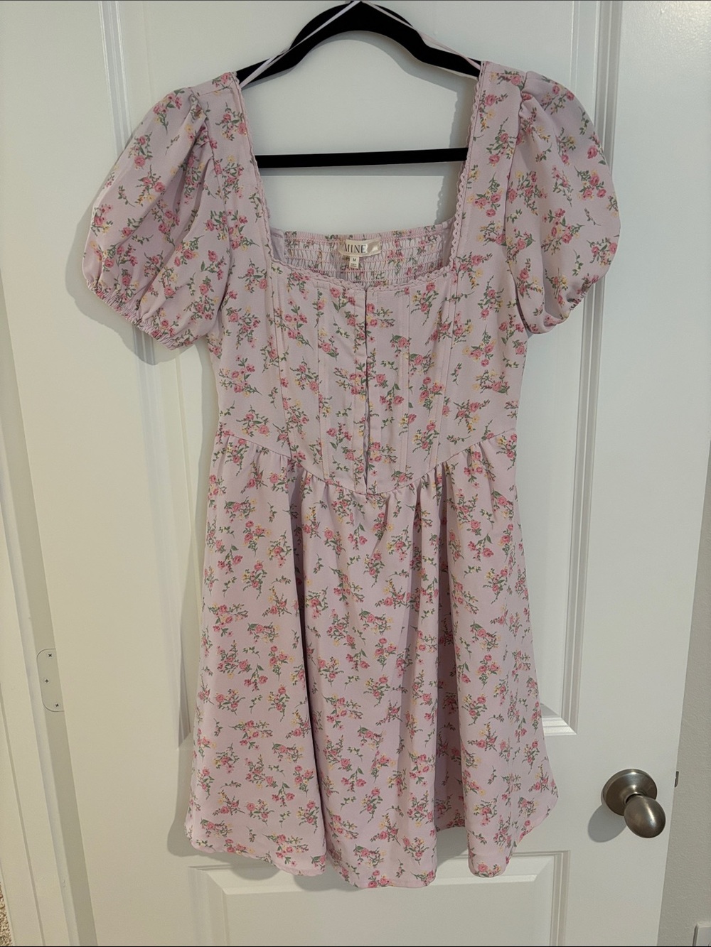 mine Lilac Floral Puff-Sleeve Dress